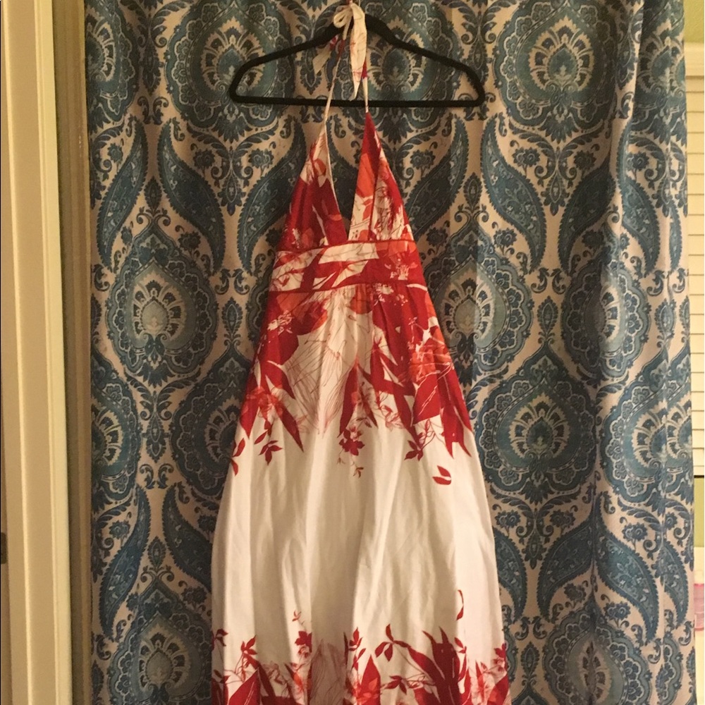 Resale Red and white halter maxi dress
